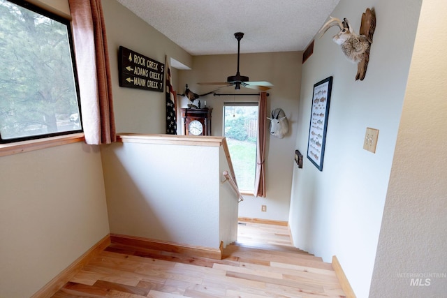 1955 E Parkside Dr, Boise, ID 83712 - stairway featuring wood finished floors, a textured ceiling, ceiling fan, and baseboards