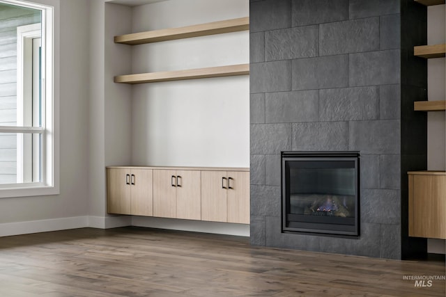 4364 N Madden Way, Meridian, ID 83646 - details with a tile fireplace, baseboards, and wood finished floors