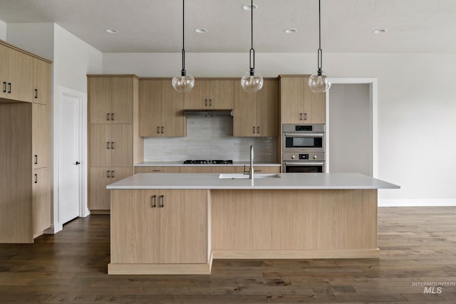 4364 N Madden Way, Meridian, ID 83646 - kitchen featuring light brown cabinetry, tasteful backsplash, dark wood-type flooring, and a sink