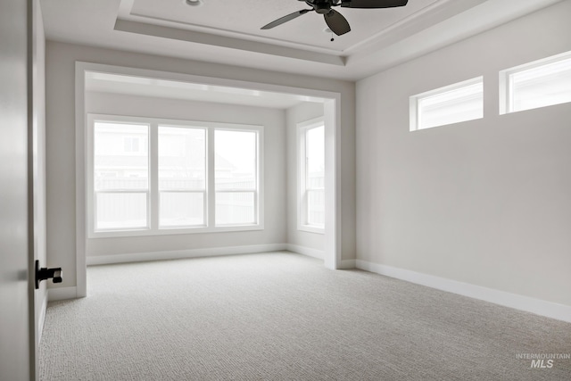 4364 N Madden Way, Meridian, ID 83646 - unfurnished room with carpet floors, ceiling fan, a raised ceiling, and a healthy amount of sunlight