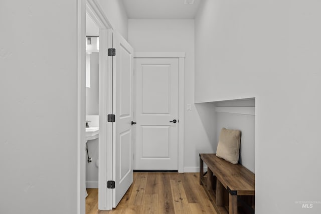 mudroom featuring light wood-type flooring