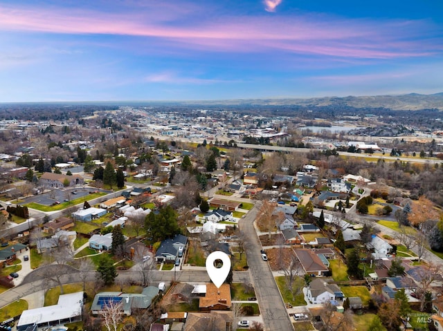 view of aerial view at dusk