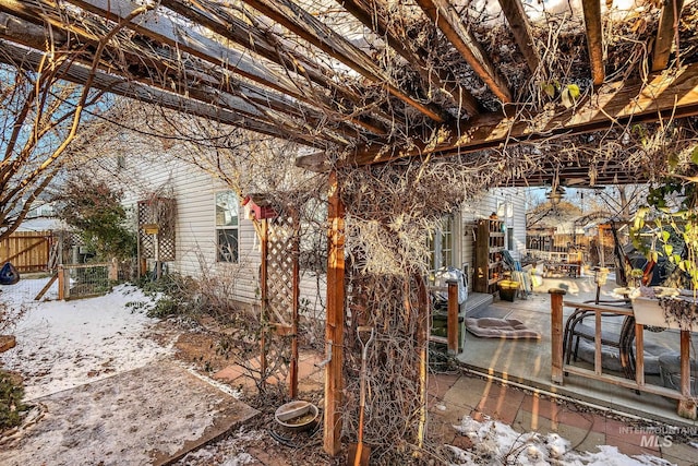 view of snow covered patio