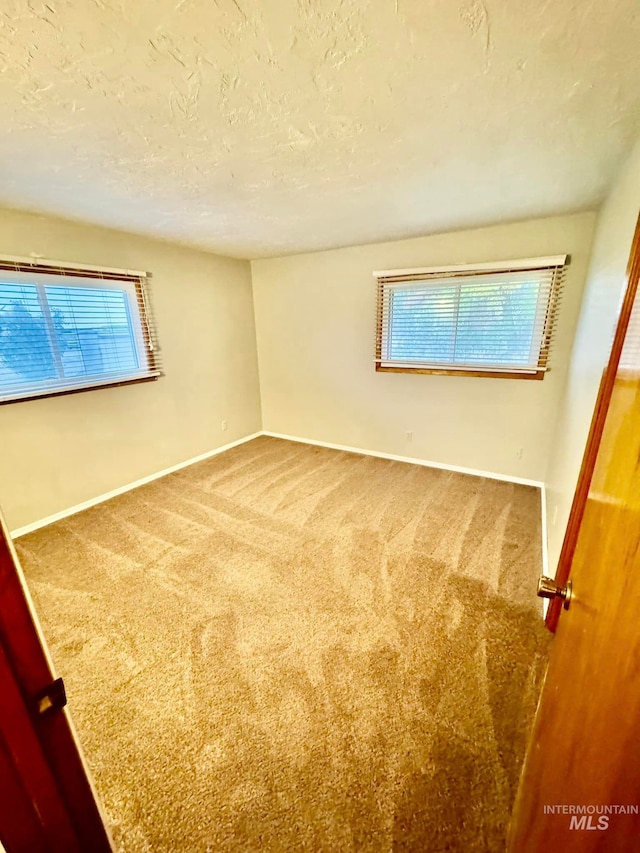 carpeted empty room featuring a textured ceiling and plenty of natural light