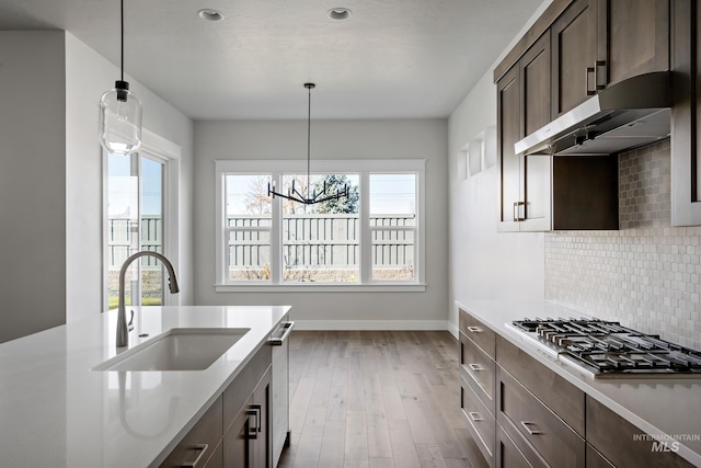 kitchen featuring ventilation hood, appliances with stainless steel finishes, a healthy amount of sunlight, and a sink
