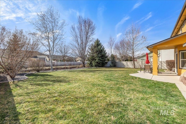 view of yard with a patio and a fenced backyard