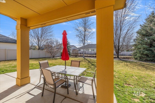 view of patio featuring outdoor dining space and a fenced backyard