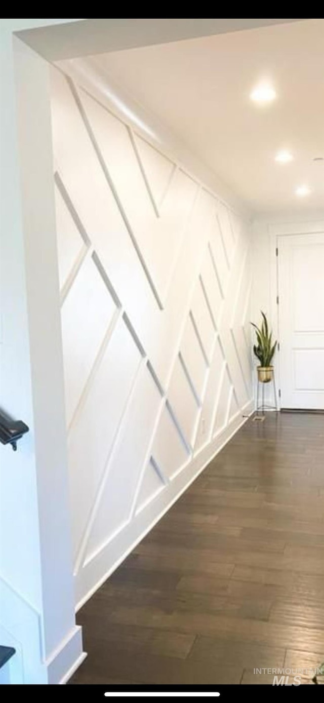 interior space with dark wood-type flooring