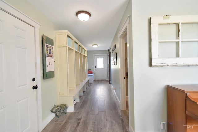 mudroom with dark hardwood / wood-style floors
