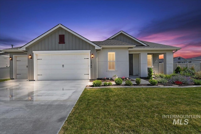 12740 S Alzano Way, Nampa, ID 83686 - single story home featuring a garage, board and batten siding, driveway, and roof with shingles