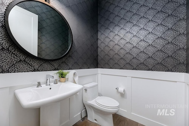 bathroom featuring hardwood / wood-style floors and toilet