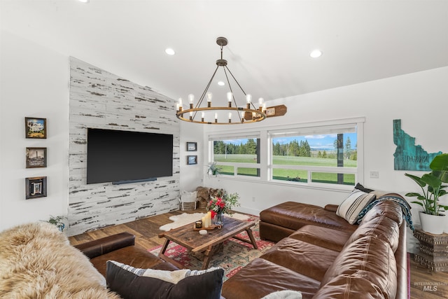 1400 Texas Ridge Rd, Deary, ID 83823 - living area with wood finished floors, a notable chandelier, and recessed lighting
