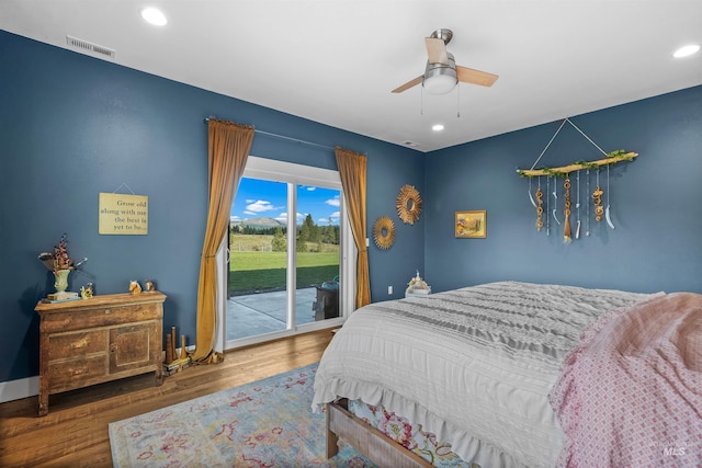 1400 Texas Ridge Rd, Deary, ID 83823 - bedroom featuring access to exterior, wood finished floors, visible vents, and recessed lighting