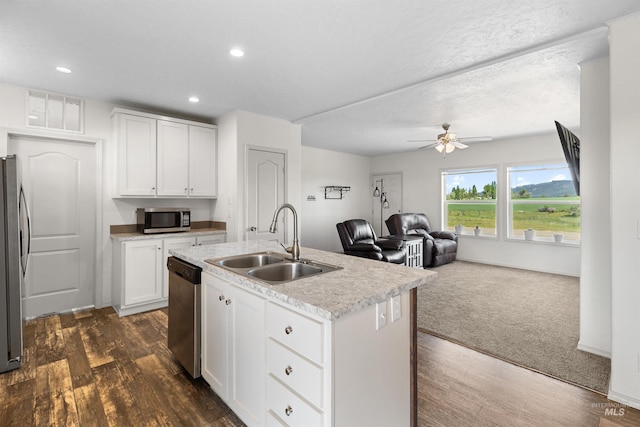 12798 King Rd, Kendrick, ID 83537 - kitchen with appliances with stainless steel finishes, a sink, open floor plan, ceiling fan, and light countertops