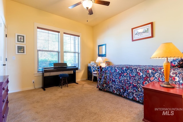 bedroom with light colored carpet