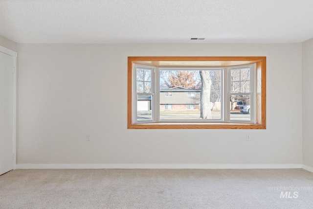 spare room with a textured ceiling and carpet flooring