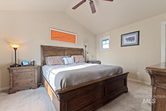 3052 N Christian Way, Meridian, ID 83646 - bedroom featuring light carpet, vaulted ceiling, and ceiling fan