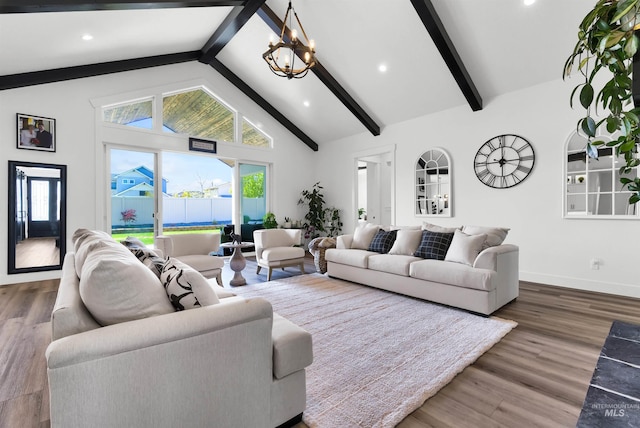 11127 Lake Lowell Ave, Nampa, ID 83686 - living room featuring a chandelier, wood finished floors, baseboards, and recessed lighting