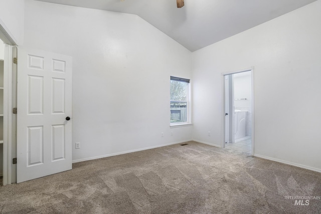 224 Paintbrush Cir, Twin Falls, ID 83301 - spare room featuring vaulted ceiling, carpet floors, ceiling fan, and baseboards
