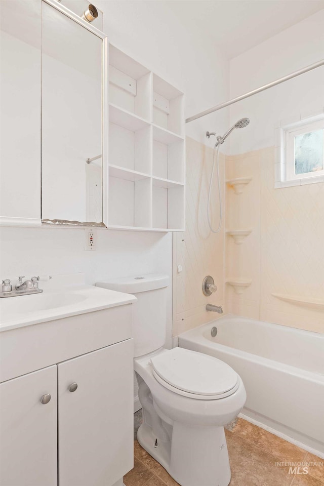 full bathroom featuring tile patterned floors, vanity, toilet, and shower / bathtub combination