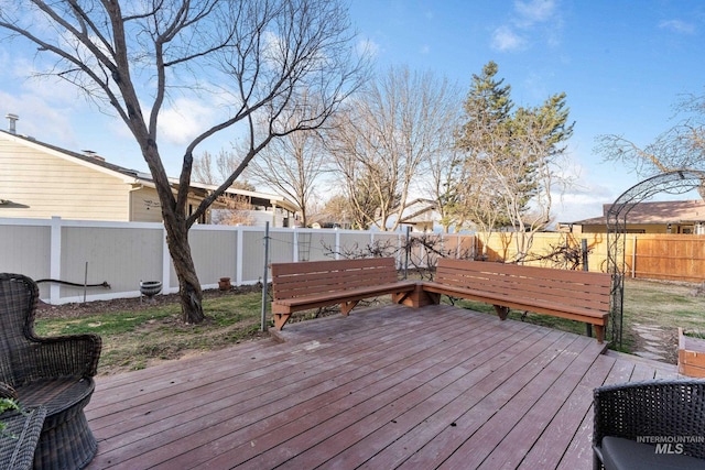 wooden deck featuring a fenced backyard