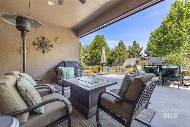 11954 W Meadowfalls Dr, Star, ID 83669 - fenced backyard featuring outdoor dining area, a patio, outdoor lounge area, and a grill