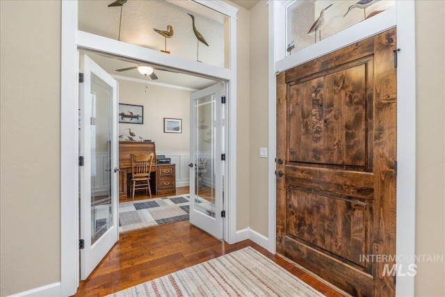 11954 W Meadowfalls Dr, Star, ID 83669 - foyer with french doors, dark wood finished floors, and ceiling fan