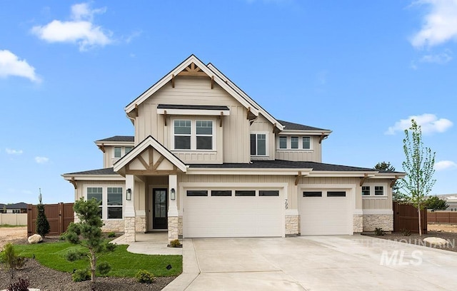 799 N Creekwater Lot 12/6, Eagle, ID 83616 - craftsman-style house with a garage, stone siding, concrete driveway, and board and batten siding