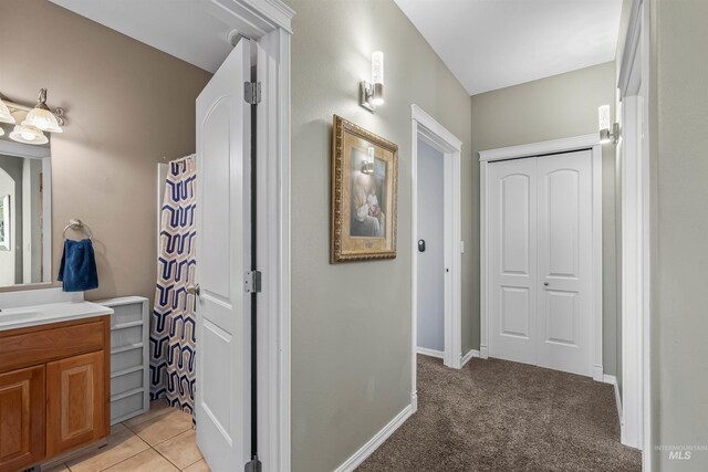 2570 Reservoir Rd, Clarkston, WA 99403 - corridor with a sink, light colored carpet, and baseboards