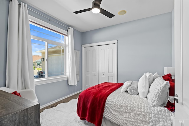 2570 Reservoir Rd, Clarkston, WA 99403 - carpeted bedroom featuring baseboards, a closet, and ceiling fan