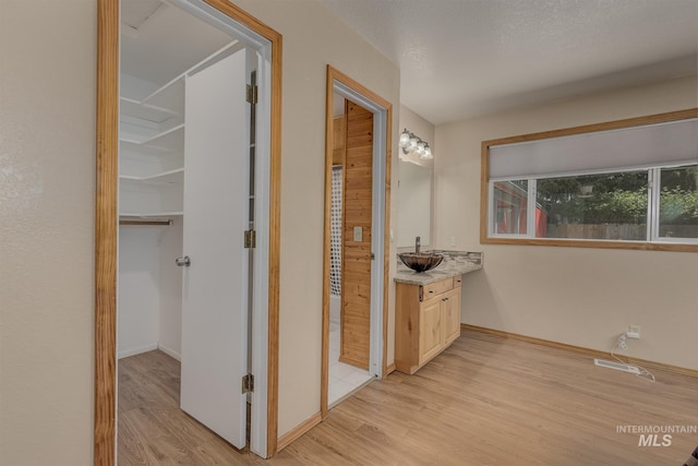 5132 S Council Bluffs Way, Boise, ID 83716 - bathroom featuring vanity, wood finished floors, baseboards, and a walk in closet