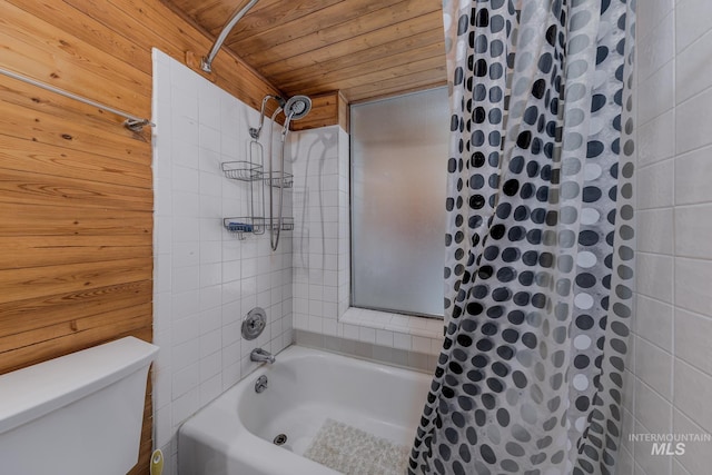 5132 S Council Bluffs Way, Boise, ID 83716 - bathroom with shower / bath combo, wooden ceiling, and toilet