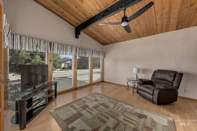 5132 S Council Bluffs Way, Boise, ID 83716 - living area featuring plenty of natural light, baseboards, wood finished floors, wooden ceiling, and a ceiling fan