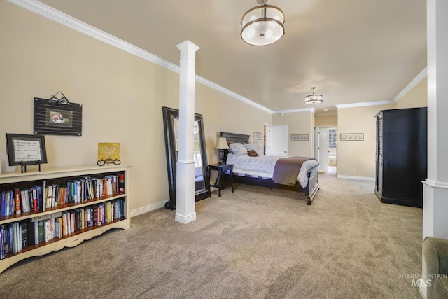 3408 Ridgeline Dr, Kimberly, ID 83341 - carpeted bedroom featuring baseboards, ornamental molding, and ornate columns