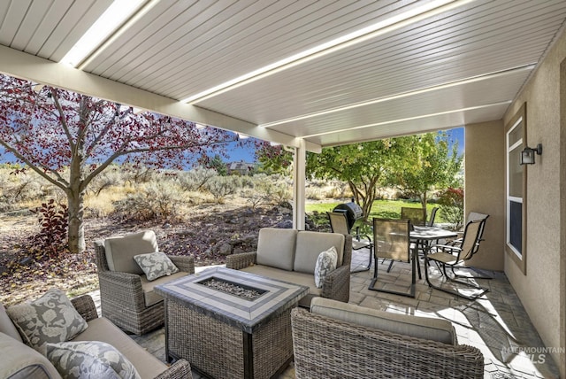 3408 Ridgeline Dr, Kimberly, ID 83341 - view of patio / terrace with an outdoor living space with a fire pit and outdoor dining area