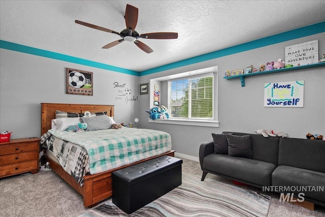 4226 E Tahiti St, Meridian, ID 83646 - bedroom with carpet flooring, a textured ceiling, a ceiling fan, and baseboards