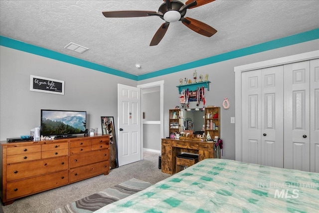 4226 E Tahiti St, Meridian, ID 83646 - carpeted bedroom with a textured ceiling, a closet, ceiling fan, and baseboards