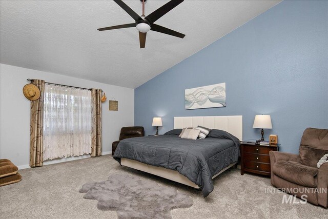 4226 E Tahiti St, Meridian, ID 83646 - carpeted bedroom featuring lofted ceiling, a textured ceiling, ceiling fan, and baseboards