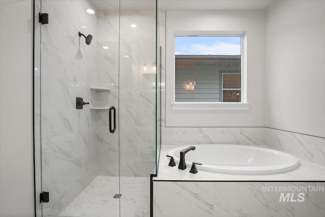 5801 W Escalante, Eagle, ID 83616 - full bath featuring a bath and a marble finish shower