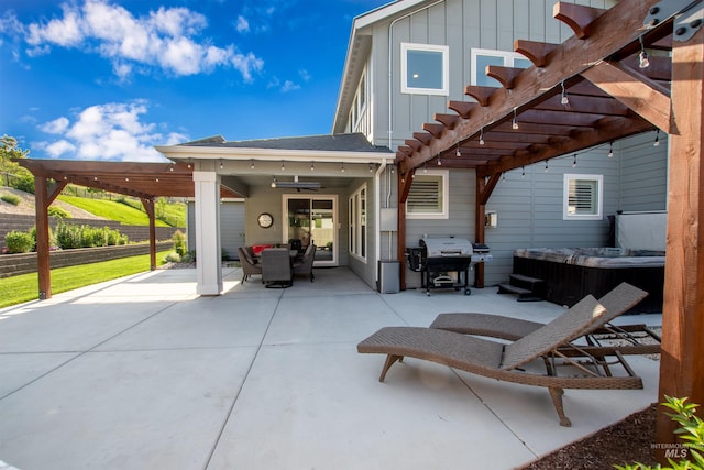 2649 E Mardia St, Meridian, ID 83642 - view of patio / terrace featuring a pergola, a grill, and ceiling fan