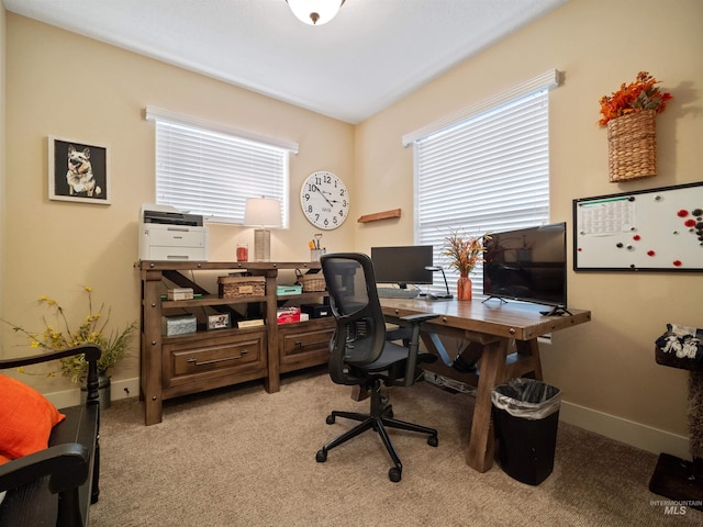 view of carpeted home office