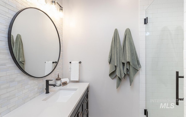 1049 E Riversong Dr, Eagle, ID 83616 - full bath with vanity, backsplash, and a shower stall