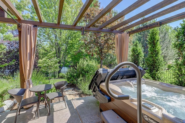 1049 E Riversong Dr, Eagle, ID 83616 - view of patio / terrace featuring a hot tub and a pergola