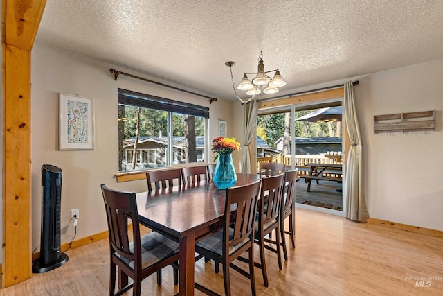 305 Gabi Ln, Mccall, ID 83638 - dining space featuring baseboards, light wood-type flooring, an inviting chandelier, and a textured ceiling
