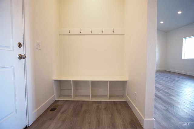 mudroom with dark hardwood / wood-style floors
