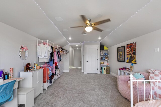 4064 China Ridge Dr, Kimberly, ID 83341 - spacious closet featuring ceiling fan, vaulted ceiling, and light carpet