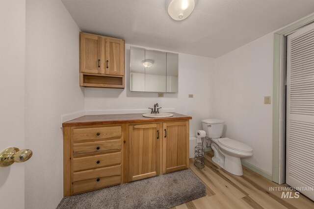 2445 Orchard Rd, Council, ID 83612 - half bath with toilet, vanity, wood finished floors, baseboards, and a closet