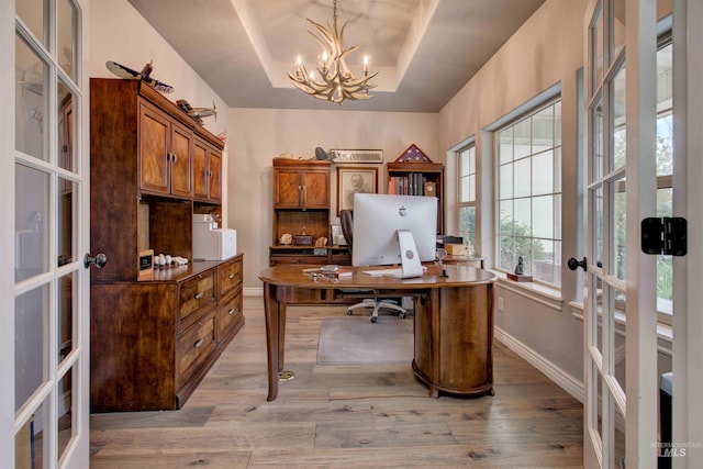3330 E 4050 N, Twin Falls, ID 83301 - office space featuring a chandelier, light wood finished floors, french doors, and baseboards