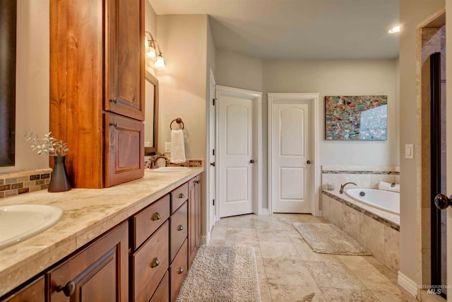 3330 E 4050 N, Twin Falls, ID 83301 - full bath with double vanity, a bath, a sink, and backsplash