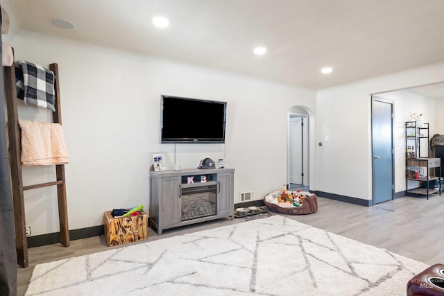 living room featuring light wood-type flooring